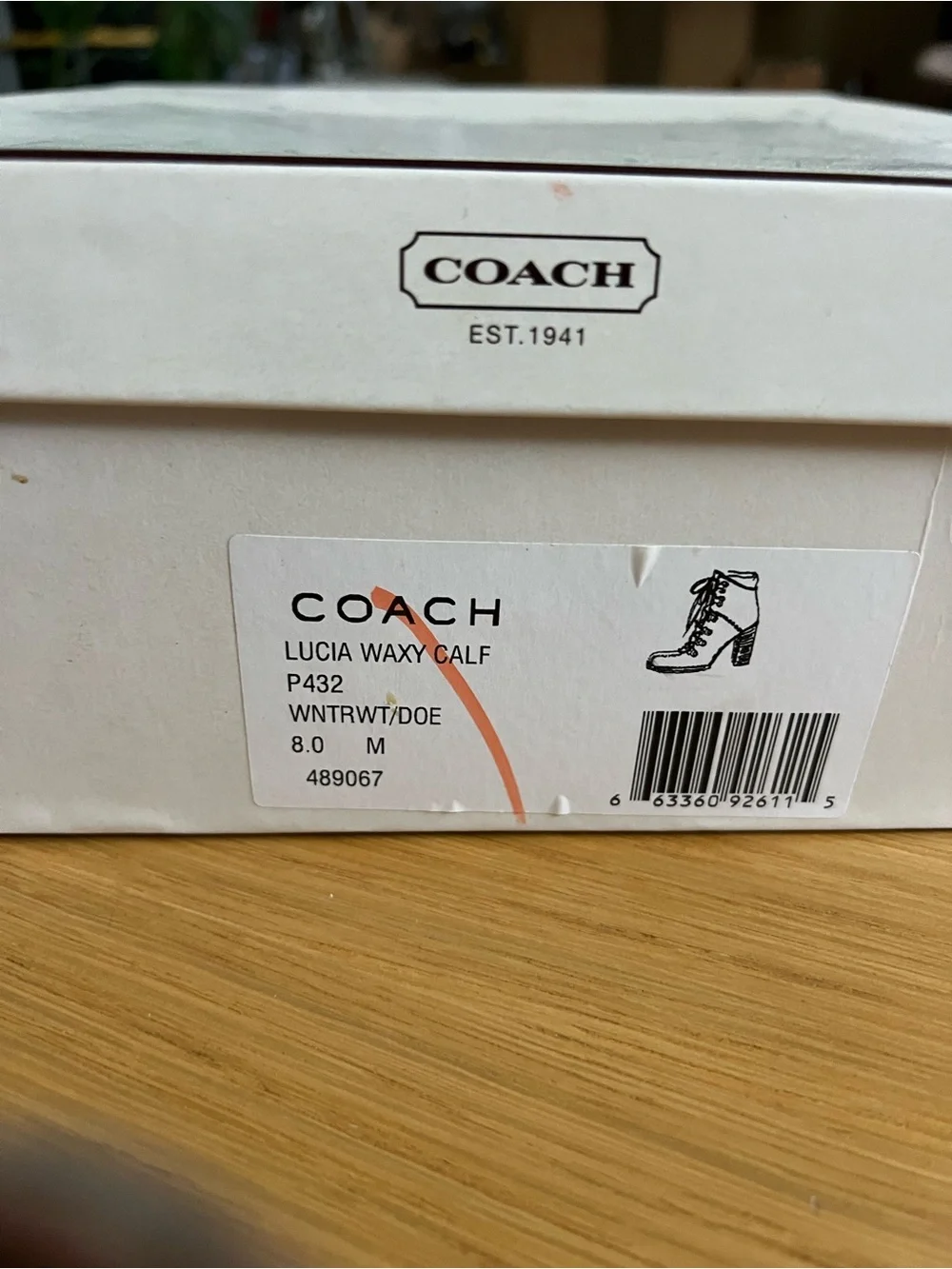 Coach Cream Lace-Up Block Heel Ankle Boots with Tan Trim